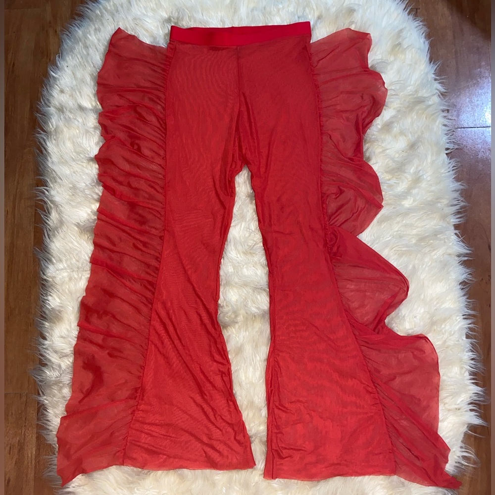 Red Sheer High Waited Swim Suit Cover Up Pants Size Medium